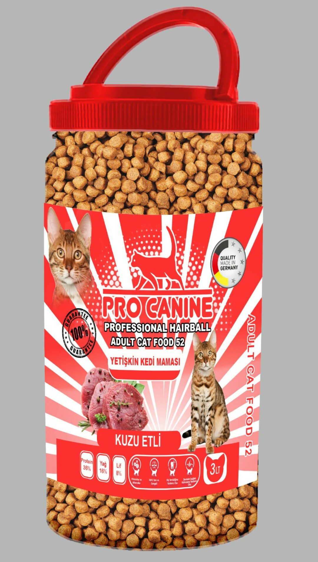 PRO CANİNE PROFESSİONAL HAIRBALL KUZU ETLİ YETİŞKİN KEDİ MAMASI 3 LT 